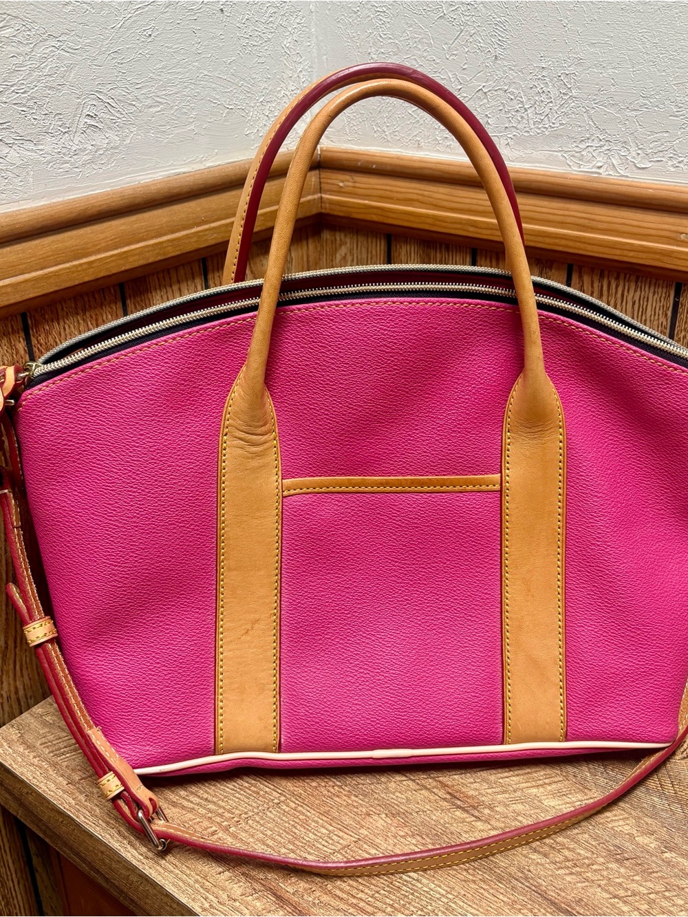 Dooney & Bourke Hot Pink Pebble Leather Satchel Crossbody - Picture 3 of 5